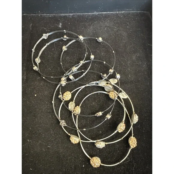 Seasonal Whispers 5 Black, 3 Silvertone Metal Bracelets Sets Crystal Accents5242 - Picture 1 of 6